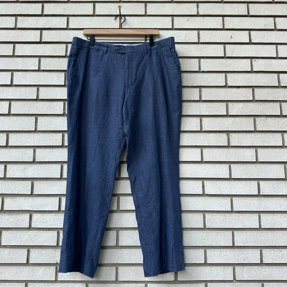 Brioni Florence Modern Fit Blue Linen Dress Pants 38R 48R Italy Puro Lino